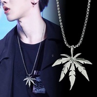 Hip Hop Style Maple Leaf Pendant Titanium Steel Necklace Men Cool Stainless Steel Necklace