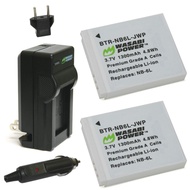 Battery (2-Pack) and Charger for Canon NB-6L, NB-6LH, CB-2LY and Canon PowerShot D10, D20, D30, ELPH