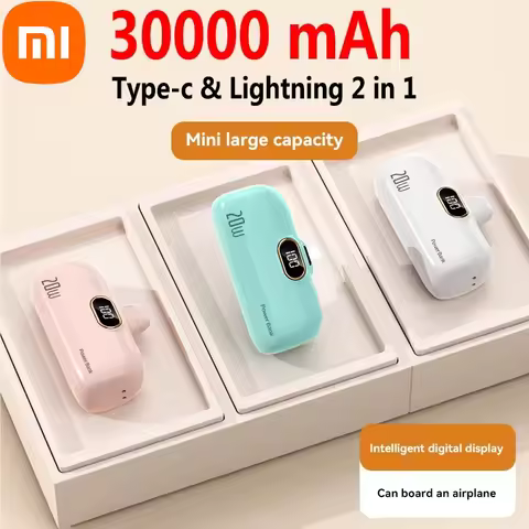 Xiaomi Mini 30000mAh Power Bank Built Cable Portable Mobile Phone Charger External Battery Capsule P