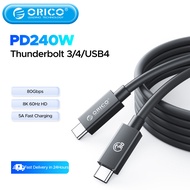 ORICO สาย PD สำหรับ Thunderbolt 5วิดีโอ8K 60Hz 80Gbps การถ่ายโอนข้อมูล5A 240W สายไนล่อนชาร์จเร็ว1/1.