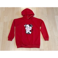 Children's Long-Sleeved Hooded Shirt Red Screen-Printed Pattern New Hand Steamer