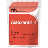 Micro Ingredients Astaxanthin 12mg with MCT Oil, 60 Softgels | Fresh Microalgae  | Triple Strength, 