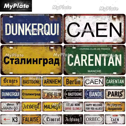 [MyPlate] Vintage Berlin Caen City Road 15x30cm Plate Tin Sign Metal Sign Plaque Home Decoration Sho