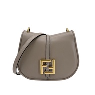 Fendi C'mon Mini FF Logo金扣牛皮斜背包(8BS082-鴿灰色)