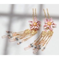 A Pair Of Flower Hairpins Peach Blossom Hairpins Flowing Step Shaking Ancient Costume Hanfu Hair Accessories Girl Hanfu Matching Hair Accessories