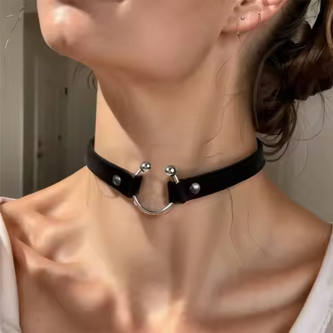 QQ Goth Punk Vintage Y2K Necklace Belt For Women Fashion Pu Leather Choker Collar Chain Jewelry Spik