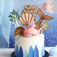 8pc/set Topper Mermaid Glossy And shark Blue shark Pink shark Happy Birthday Writing Cake Decoration Tart Birthday Cake Baby Theme Under the Sea Ocean Mermaid