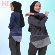 Muslimah Jersey 2 Tone Curve (M-6XL) Polyester Plus Size Baju Sukan Renang Cepat Kering