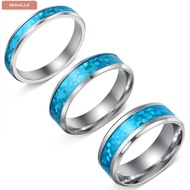 OKHALLO 2PCS Stainless Steel Wedding Ring, Stainless Steel 8mm 6mm 4mm Width Blue Opal Inlay Ring, F