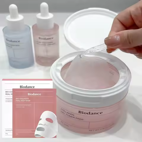 Korean Biodance Skin Care Kit - Collagen Gel Toner Pads, Bio-Collagen Real Deep Mask, Nourishing, Mo