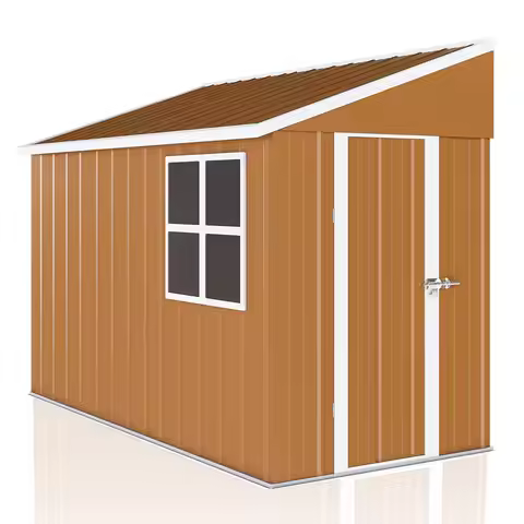 8x4FT Metal Outdoor Storage Shed Lean-to Sloping Roof Lockable Door Window Weatherproof Garden Patio