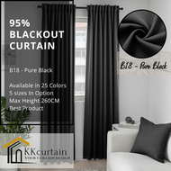 B18 - Ready-Made 95% Blackout Curtain PURE BLACK, Langsir Siap Jahit. LANGSIR KAIN TEBAL! ( FREE HOOK/RING )