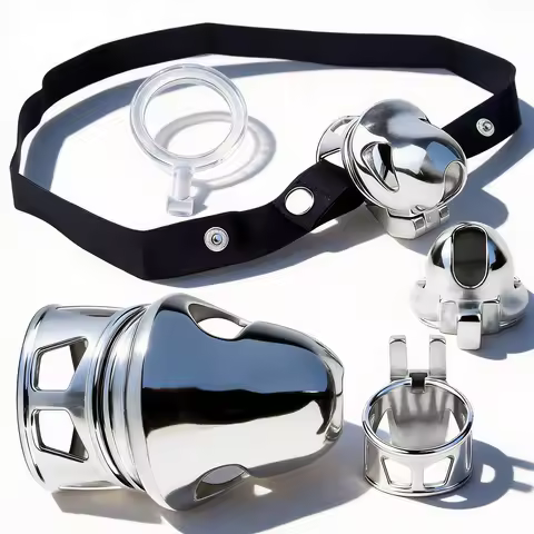 FRRK No Base Ring Chastity Cage Urethra Lock Metal Restraint Ring Adjustable Strap Belt Safety Lock 