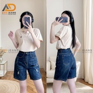 Women's basic high-waisted jeans shorts with standard form and flattering shape - thick, smooth, bea