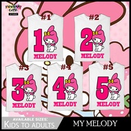 SARA MyMelody NUmber Melody Shirt Kids Number Shirt for Kids to Adults Birthday 1 2 3 4 5 6 7 8 9 10