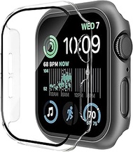 Smiling 2 Pack Case Built in Tempered Glass Screen Protector Compatible with Apple Watch SE 3 /Series 6/ SE 2/Series 5/Series 4 44mm, Hard PC Case Overall Protective Cover- 1 Black + 1 Transparent