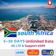Wefly South Africa Sim Card 5-30 Days Unimited Data 4G high speed roaming data Support eSIM