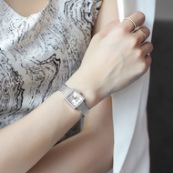 【WJ】Ladies watch small square watch quartz watch small temperament rhinestone mesh chain small gold
