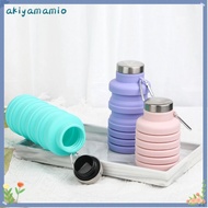 AKIYAMAMIO Collapsible Water Bottle, 17oz Silicone Foldable Water Bottle, Portable Leakproof BPA Fre