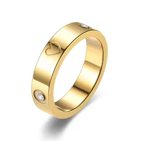 Women's Gold Heart Ring 5mm Silver Color Stainless Steel Crystal Zirconia Wedding Rings for Woman Gi