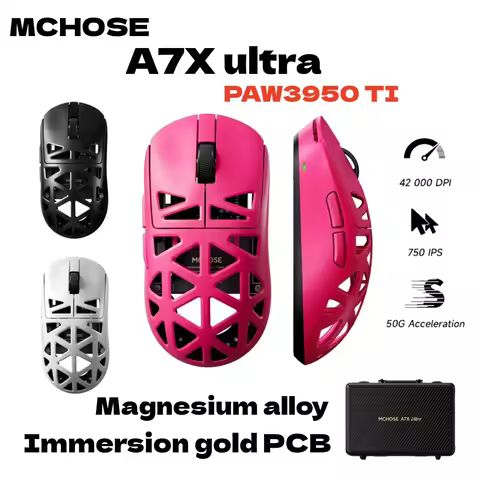 MCHOSE A7X Ultra Magnesium Alloy Gaming Mouse PAW3950 TI Sensor Omron Optical 8000Hz Ultra-High Poll