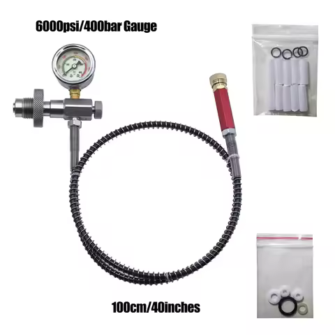 HPA Filling Station Chargeing Adapter Scuba Diving Big With 100cm/40inches Hose 6000psi/400bar Gauge