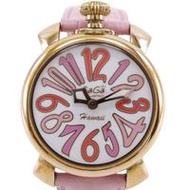 Gaga Milano Manuale 40 手錶 5012.WH.KALA 不鏽鋼和皮革錶帶，義大利製造，玫瑰金石英機芯，類比顯示，白色錶盤，中性款 [二手]