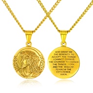 Bible Jesus Necklace for Mens, Catholic Church Jesus Silver Coin Pendant,With 22 Inches Chain Christ
