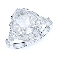 Sterling Silver Vintage Milgrain 2CT Simulated Oval Cut Diamond or Genuine Moissanite Promise Halo E