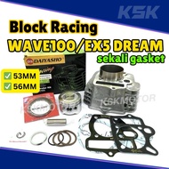 EX5 DREAM WAVE100 KRISS100 RACING BLOCK 53MM 56MM COMPLETE SET + GASKET BLOK EX5 W100 COMBO SET SPEC