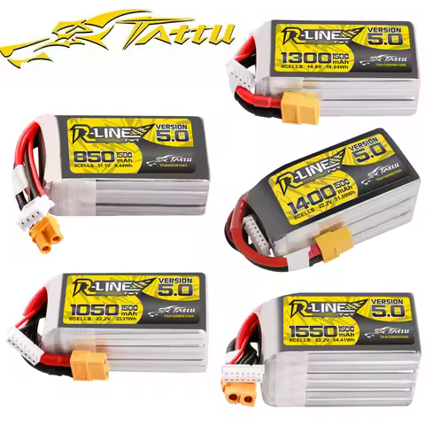 Tattu R-Line 5.0 V5 150C 850 1050 1200 1300 1550mAh Lipo Battery 3S/4S/6S XT30 XT60 Plug FPV Racing 