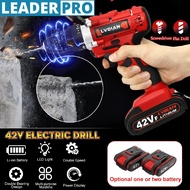 42V 25+1 Torque Electric Cordless Drill Screwdriver LED Work Light w/ 2 Battery 7500mAh
