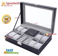 igootech 2 ใน 1 8 กริดจัดเก็บนาฬิกากล่องชุดกล่องดำ - นานาชาติ 2 In One 8 Grids Watch Storage Organizer Box And Ring Collection Boxes Black