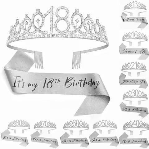 Birthday Tiara Crown Sash Women Girls 13th 16th 18th 21St 30Th 40Th 50Th 60Th 70Th 80Th Birthday Par