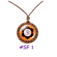 Om Kara Necklace Vintage Wooden Glass Cabochon Rope Necklace Unisex