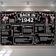 BlissYard Back in 1942 Banner 71x43 Inch 84 Year Old Birthday Party Backdrop Vintage Rose Gold Glitt