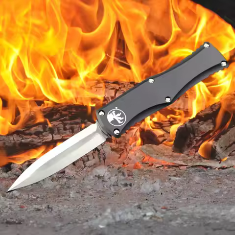 Micro / Tech Hera Hunt Knife Black Handle Stonewash Blade Tactical Knife Multipurpose Outdoor Camp H