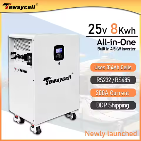 Tewaycell All in One 8KWh Powerwall 25.6V 314Ah LiFePO4 Battery Built-in 4.5KW Inverter ESS Solar En