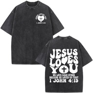 Faith Over Fear Christian Jesus Bible Verse Washed T-shirts Men Women Fashion Vintage Aesthetic T-sh