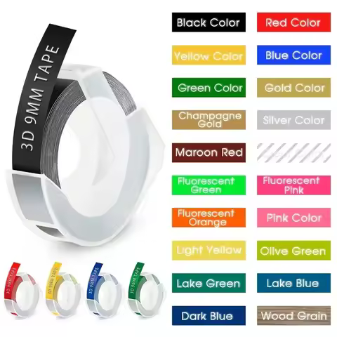 6/9/12mm Multicolor 3D Embossing Label Tape For Embossing Label Maker PVC LABEL DYMO 12965 Motex E10
