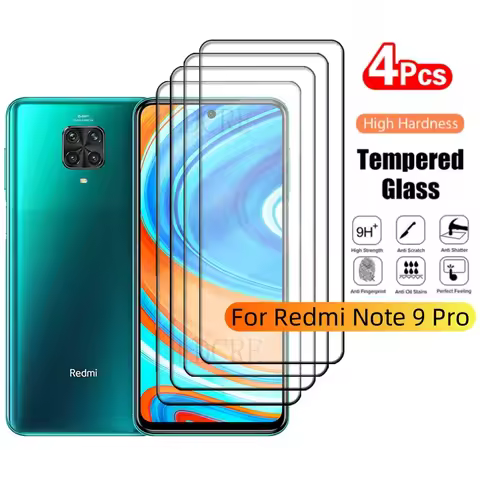 4Pcs For Xiaomi Redmi Note 9 Pro Glass Redmi Note 9 Pro Tempered Glass Full Cover Glue 9H HD Screen 