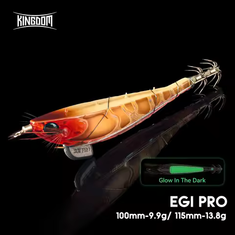 Kingdom Steel Wire Squid Jig 100/115mm Luminous Wood Shrimp Deep Sea Sinking Egi Artificial Bait For