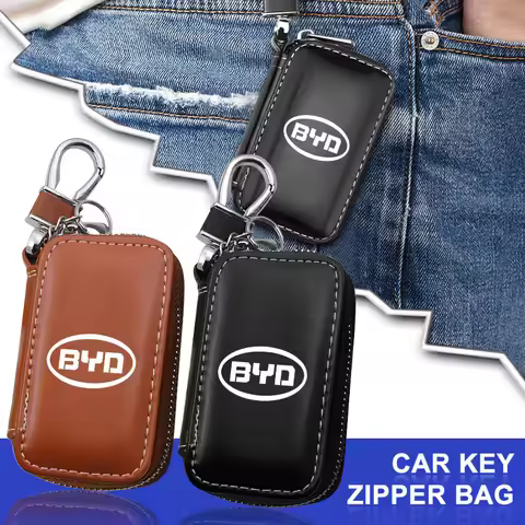 Leather Car Key Case Keychain Zipper Key Case Bag Accessories For BYD F3 S6 F0 Tang I3 S7 G3 E5 E2 E