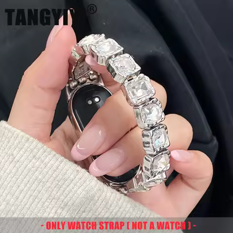Luxury Square Diamond Gem Bracelet Strap For Xiaomi Mi Band 10 9 8 Miband 9Pro 8 Pro 9 Wristband Fas