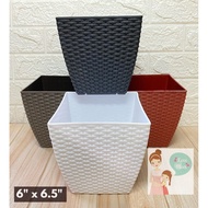Rattan Square Pot (SMALL) 6"D x 6.5"H | 560 | Plastic Pots for Plants | Plant Pots