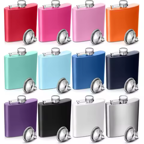 6 oz Stainless Steel Hip Flask with Funnel Leakproof Hip Flask For Alcohol Liquor Bulk Wedding Party