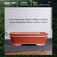 BMC Zisha Rectangular Bonsai Pot Shallow Handmade Planter for Desktop Succulent Old Trunk Pine Azale