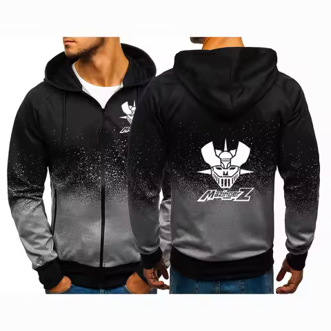 Mazinger Z Anime 2025 Spring And Autumn Man's Gradient Color Zipper Jacket Leisure Fashion Hoodies P