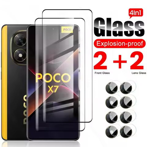 4 In 1 9D Tempered Glass For Xiaomi Poco X7 5G Curved Screen Protector On Little Poko Poxo X7 X 7 X7
