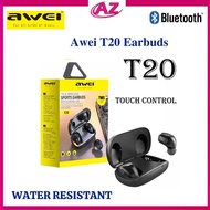 Awei T20  Earbuds Water Resistant | With Mic Touch Control Bluetooth 5.0 Quality Sound Hifi Earphones With Warranty